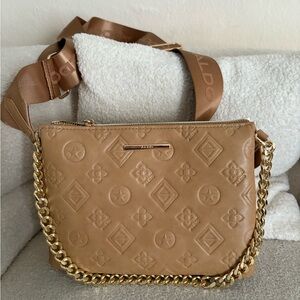 Aldo Beige Crossbody Bag with Gold Chain Accent